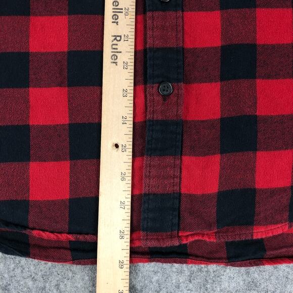 Uniqlo Button Up Flannel Mens Medium Black Red Plaid Long Sleeve Shirt Pocket - Picture 9 of 10